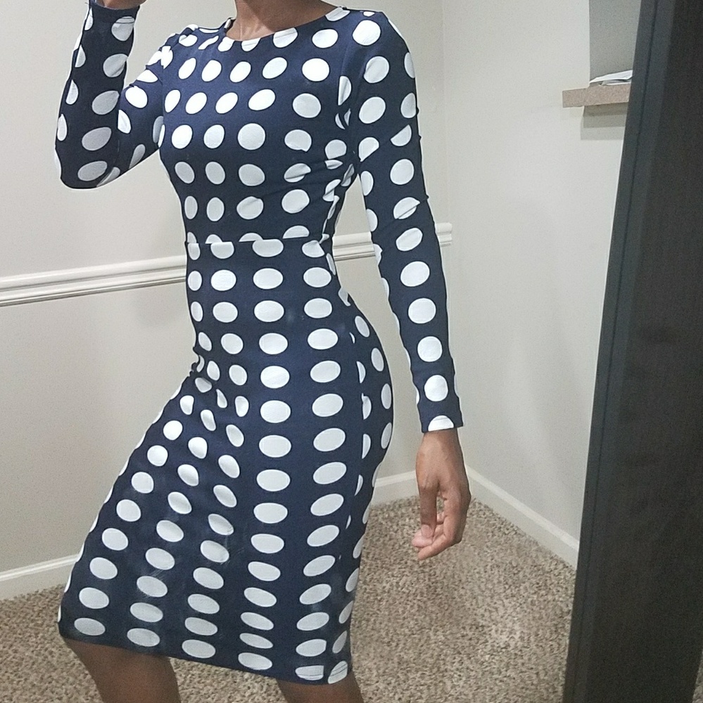 Blue polkadot bodycon dress